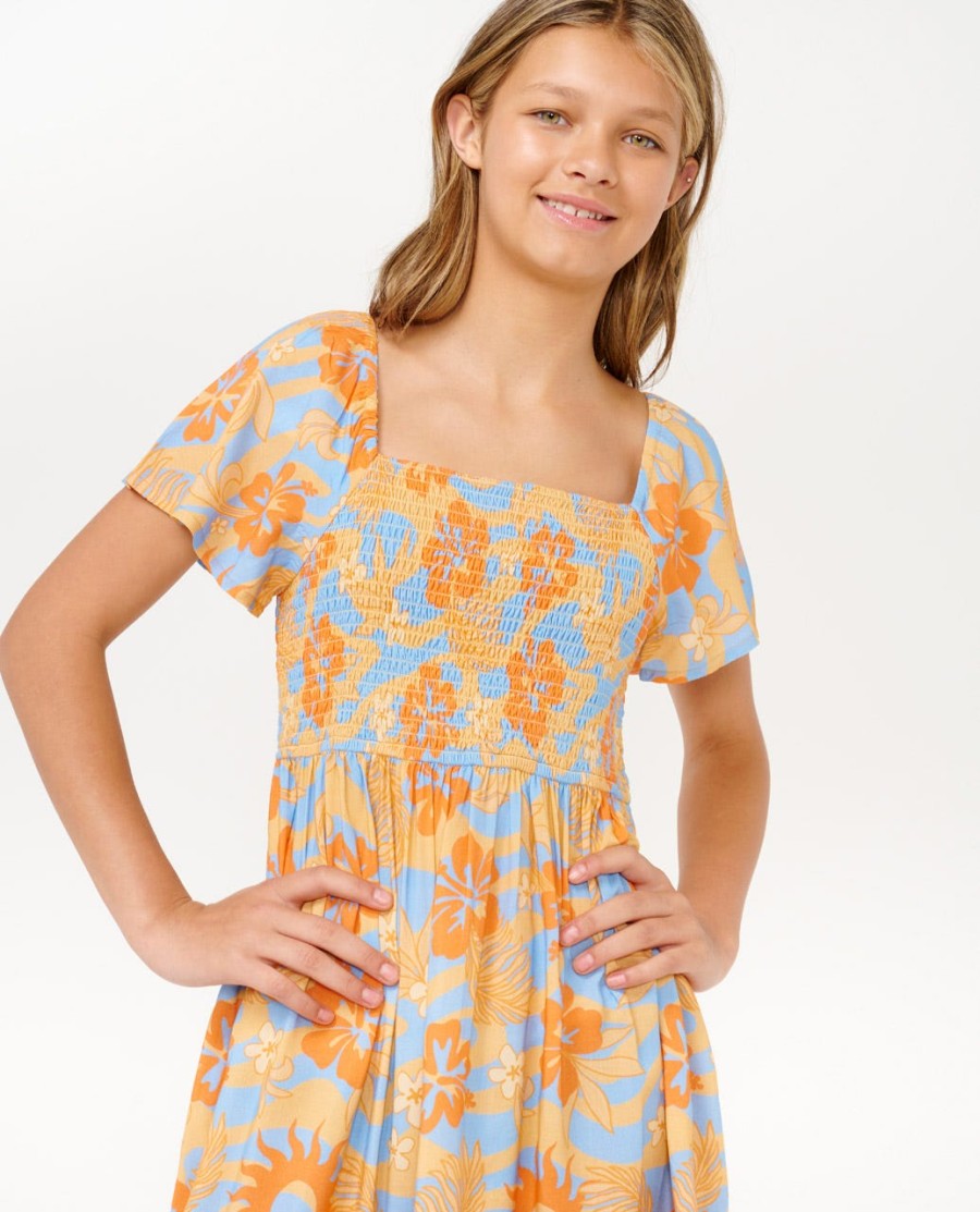 vestido sun sol shirred-meninas 8-14 anos