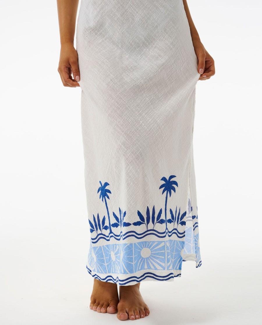 santorini sun impresso vestido maxi