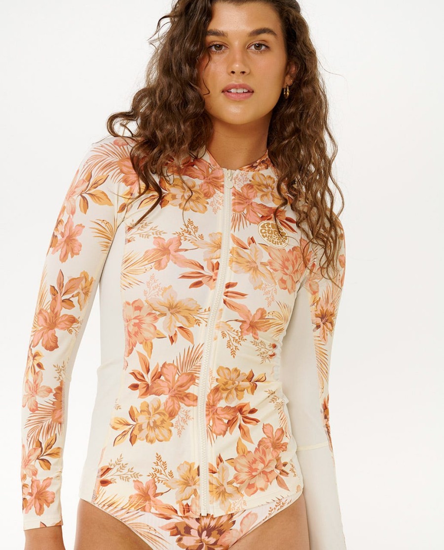 desert dreams manga comprida zip através rash guard