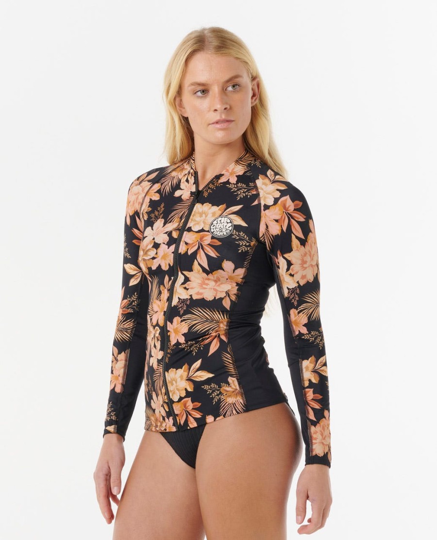 desert dreams manga comprida zip através rash guard